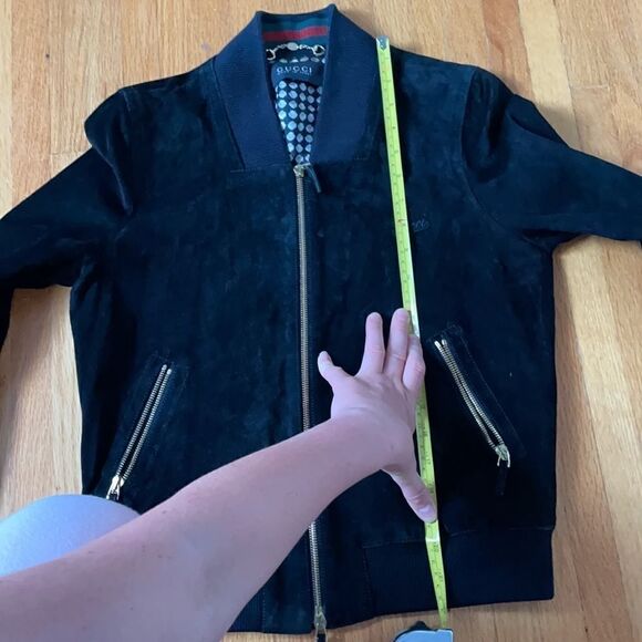 GUCCI Black Suede 100% Leather Bomber Jacket Made in Italy sz 44EU - Picture 14 of 16